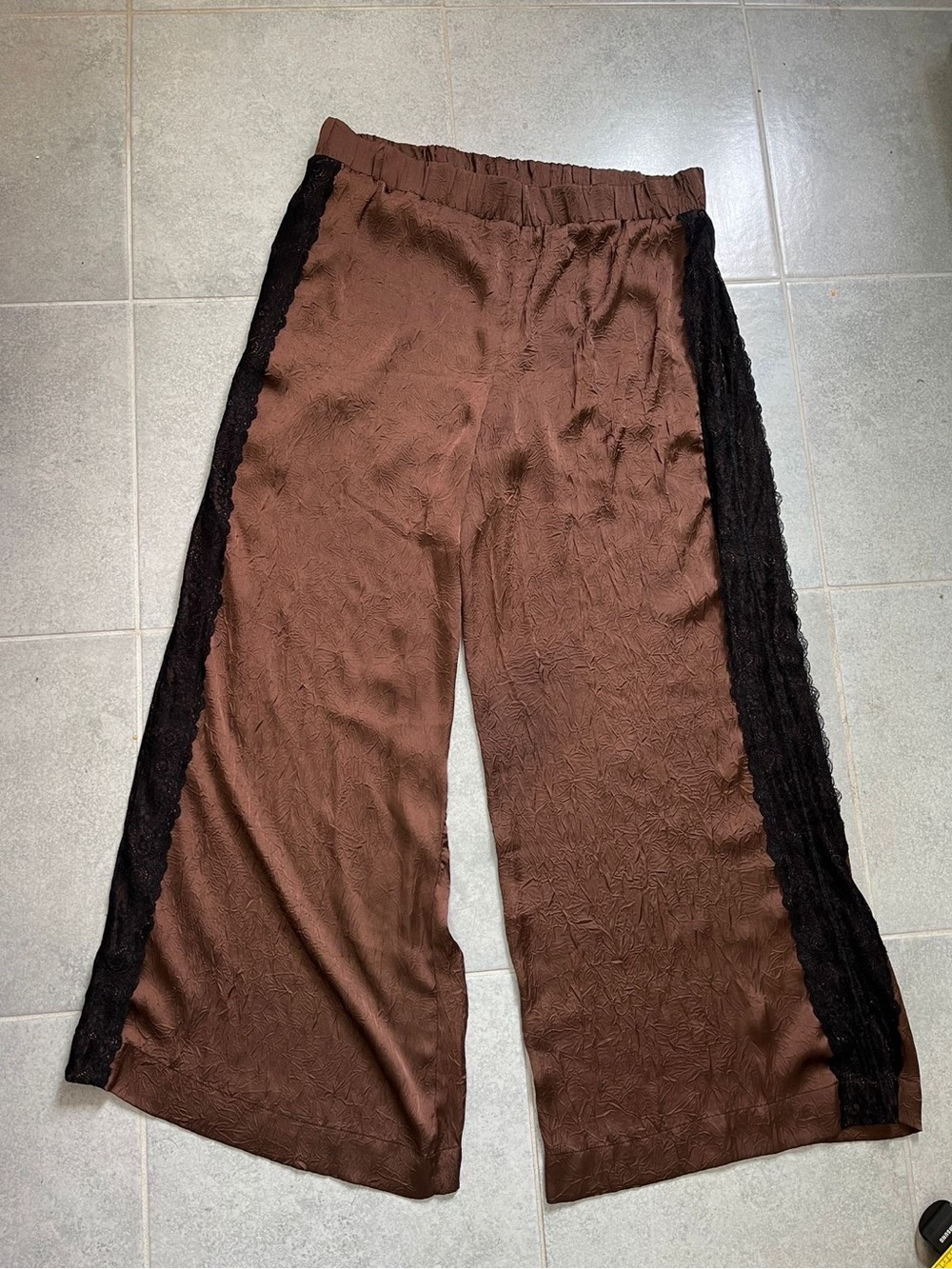 Anthropologie Brown Wide-Leg Pants with Black lace Side Panels